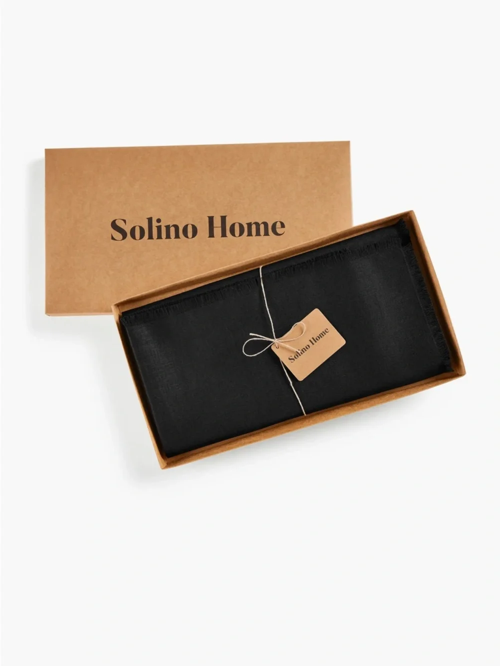 NEW Solino Home 100% Linen Fringed Table Throw. 52”x52” Black